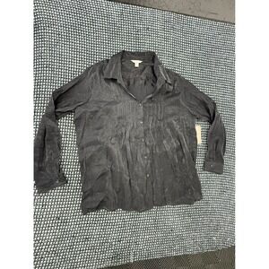 White Stag Button Down Blouse Womens XXL 2X Black New Pleated Textured Shirt